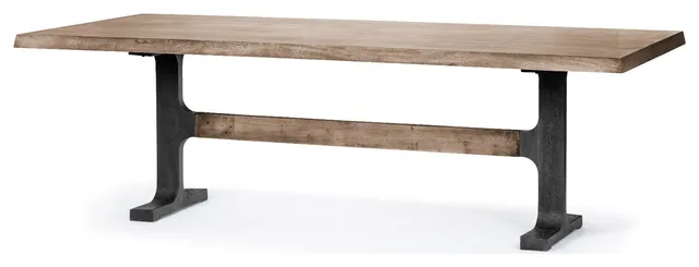 96x42 Rectangular Brown Solid Wood Top With Black Metal Base Dining Table