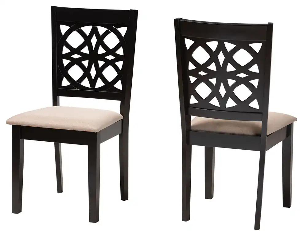 Abigail Beige Fabric and Dark Brown Finished Wood 2-Piece Dining Chair Set
