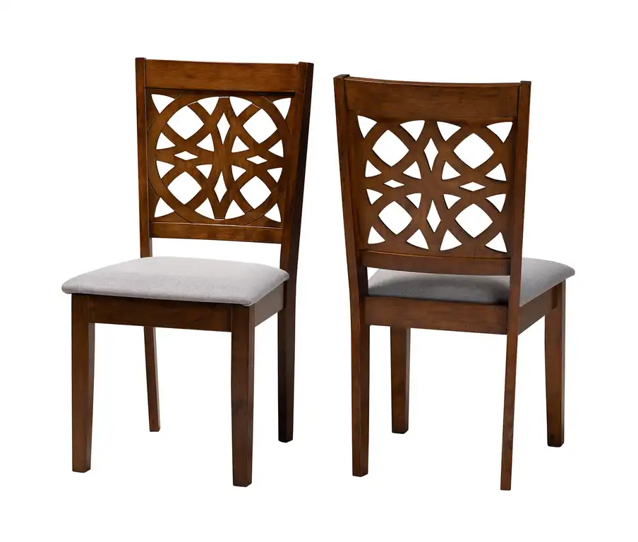 Abigail Grey Fabric and Walnut Brown Finished Wood 2-Piece Dining Chair Set