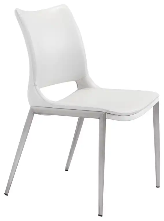 Ace Dining Chair, Set of 2, White and Silver