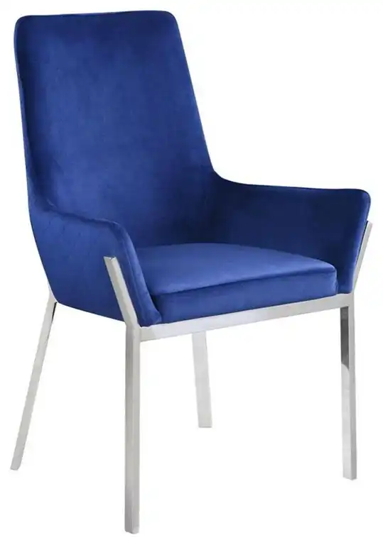 ACME Cambrie Velvet Upholstery Side Chair in Blue and Mirrored Silver (Set of 2)