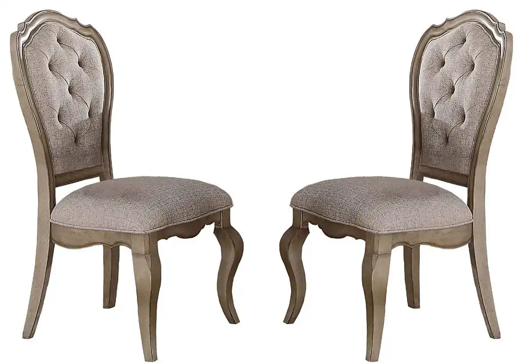 ACME Chelmsford Side Chair, Set-2, Beige Fabric and Antique Taupe
