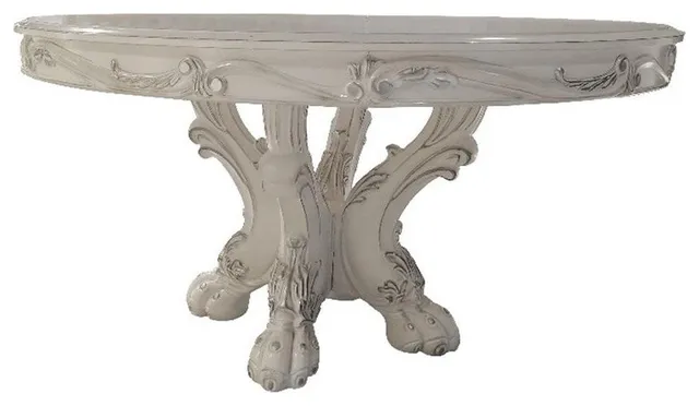 ACME Dresden Round Wooden Top Dining Table with Pedestal Base in Bone White
