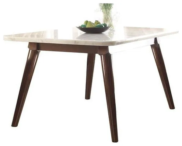 ACME Gasha Rectangular Marble Top Dining Table in White and Walnut