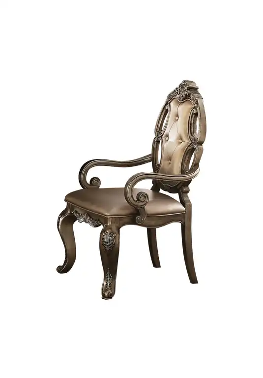 Acme Ragenardus Champagne Faux Leather Arm Chair, Vintage Oak, Set of 2