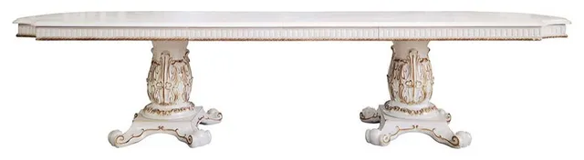 Acme Vendom Dining Table With Double Pedestal Antique Pearl Finish DN01346