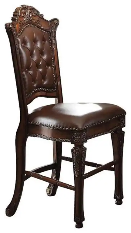 ACME Vendome Faux Leather Tufted Counter Height Dining Chair in Cherry Set of 2