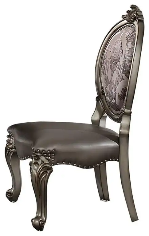ACME Versailles Dining Side Chair in Silver PU and Antique Platinum (Set of 2)