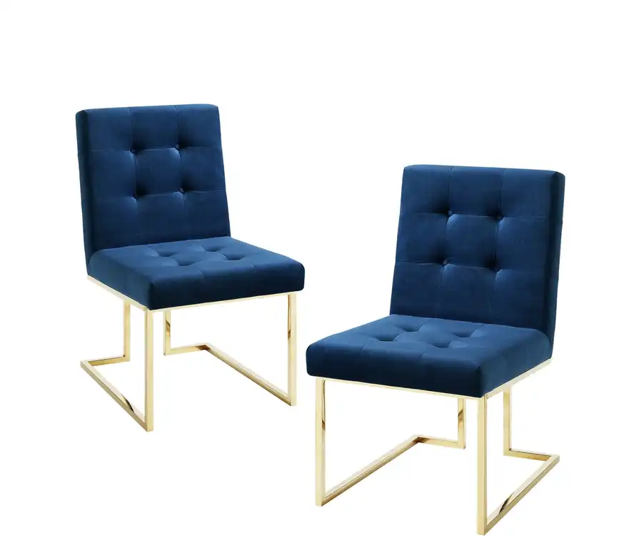 Adalie Tufted Armless Dining Chair, Set of 2, Navy Velvet