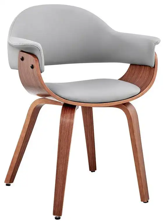 Adalyn Gray Faux Leather and Walnut Wood Dining Room Accent Chair