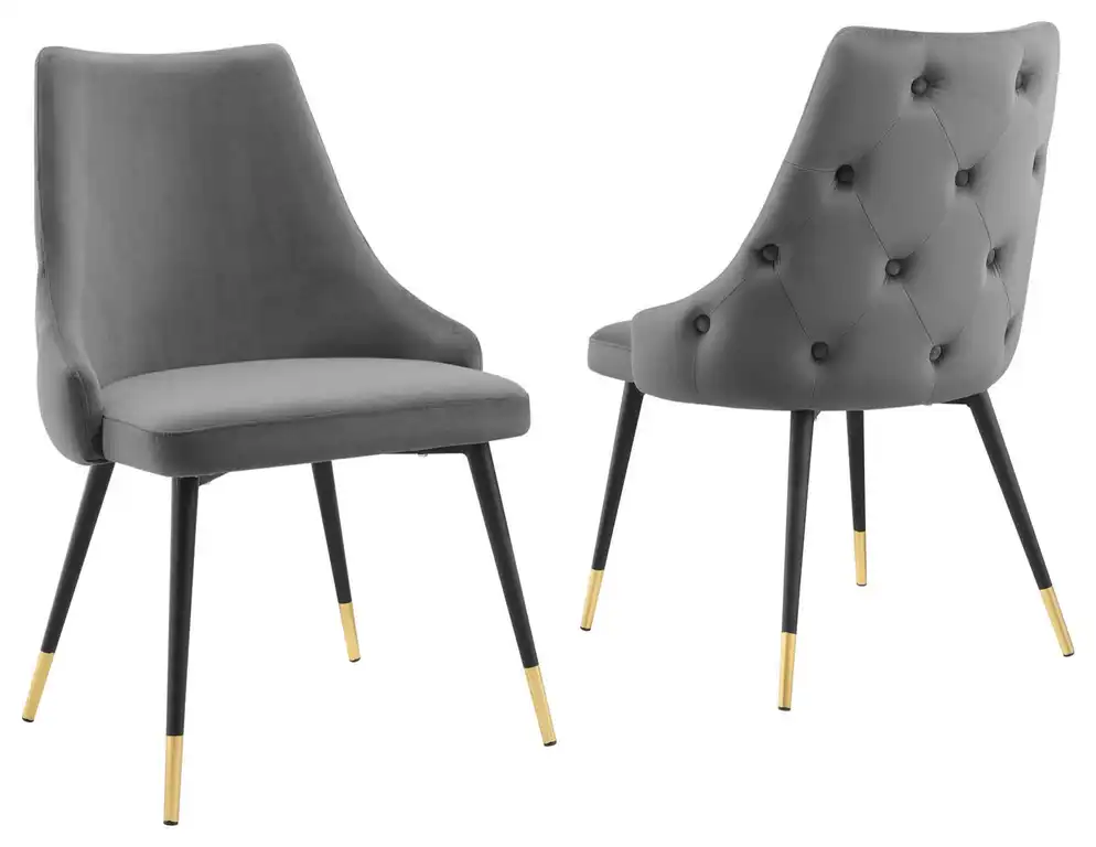 Adorn Dining Side Chair Performance Velvet Set of 2, Gray
