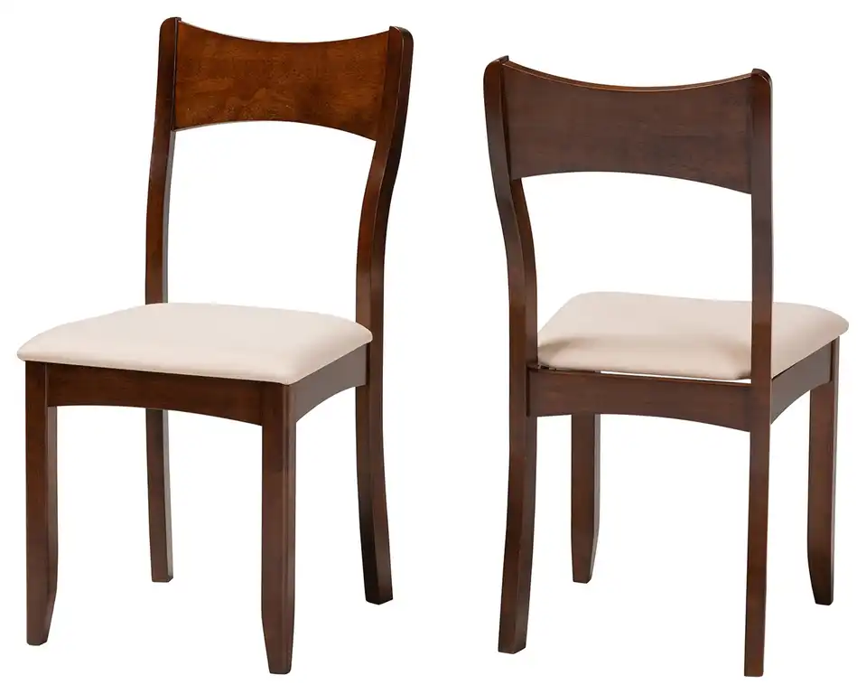 Adreana Cream Fabric and Dark Brown Finished Wood 2-Piece Dining Chair Set