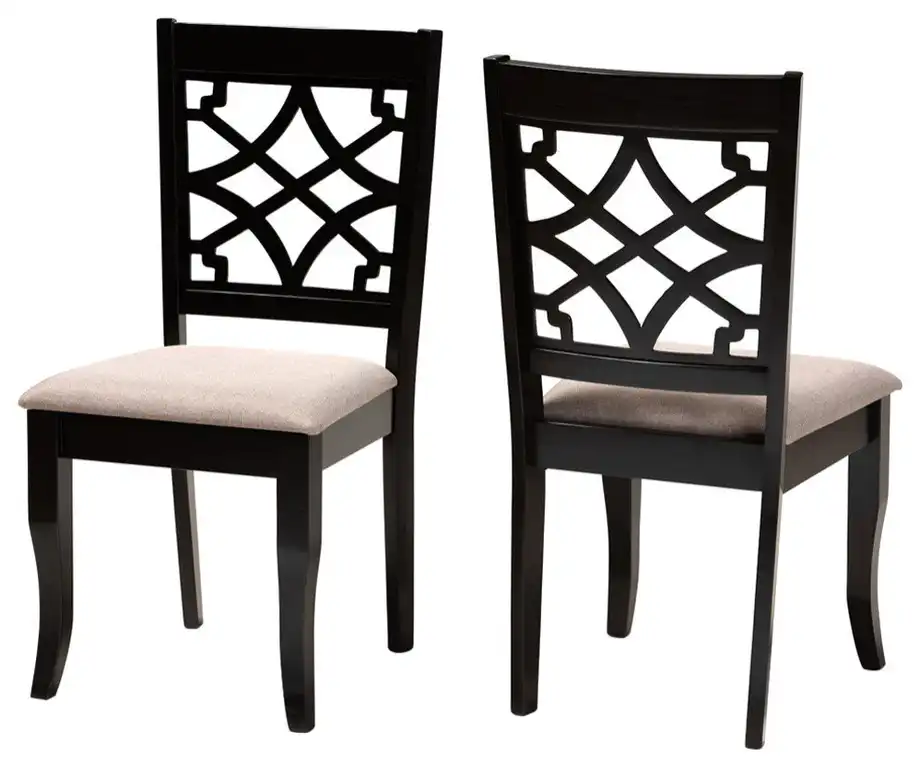 Aerni Sand Upholstered and Espresso Wood 2-Piece Dining Chair Set