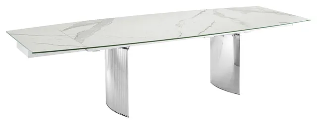 Allegra Manual Dining Table With Stainless Steel Base and White Top