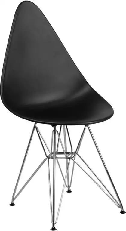 Allegra Series Teardrop Black Plastic Chair With Chrome Base, Black