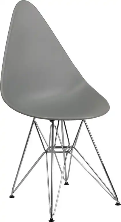 Allegra Series Teardrop Moss Gray Plastic Chair With Chrome Base, Moss Gray