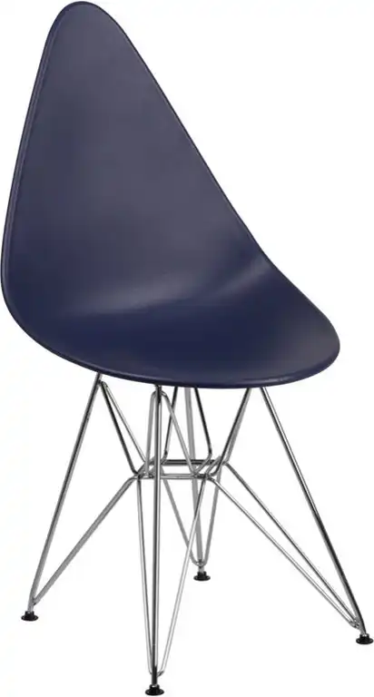 Allegra Series Teardrop Navy Plastic Chair With Chrome Base, Navy