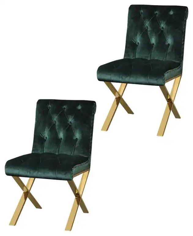American Home Classic Claire 19" Traditional Velvet Dining Chair in Gold/Green