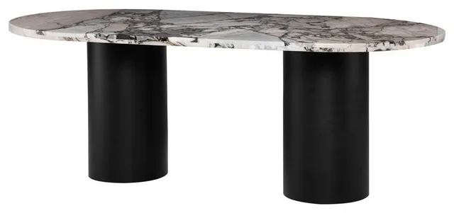 Ande Dining Table, Luna Marble Top Dining Table - Black Metal Base 80"