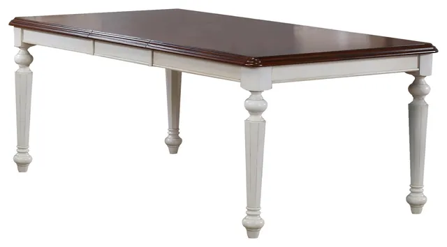 Andrews Butterfly Leaf Dining Table, Antique White With Chestnut Brown Top