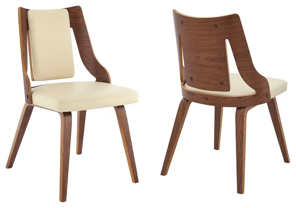 Aniston Cream Faux Leather and Walnut Wood Dining Chairs - Set of 2