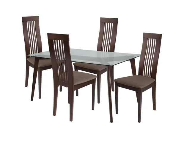 Arcadia 5-Piece Espresso Wood Dining Table Set, Clear/Espresso