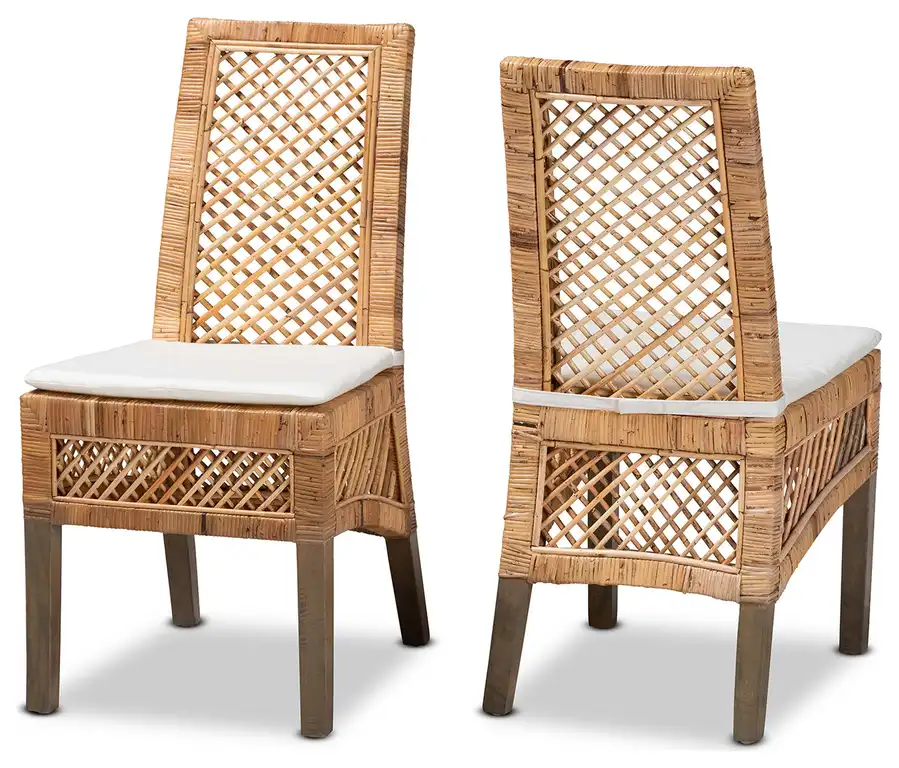 Argos Modern Bohemian  Natural Brown Rattan 2-Piece Dining Chair Set