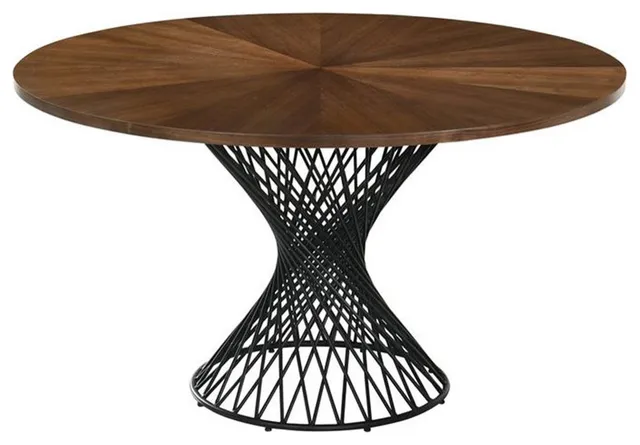 Armen Living Cirque Round Contemporary Wood Dining Table in Walnut/Black