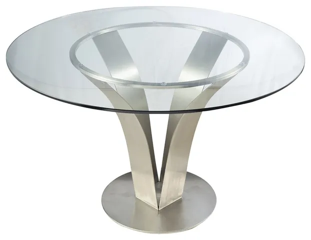 Armen Living Cleo Contemporary Dining Table, Stainless Steel With Clear Glass