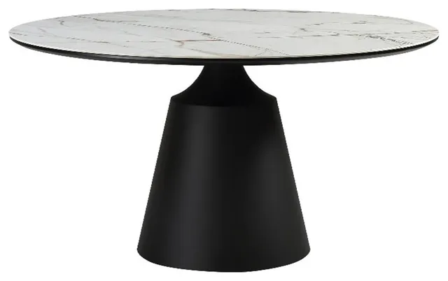 Armen Living Knox Round Stone & Metal Dining Table in Gray/Black