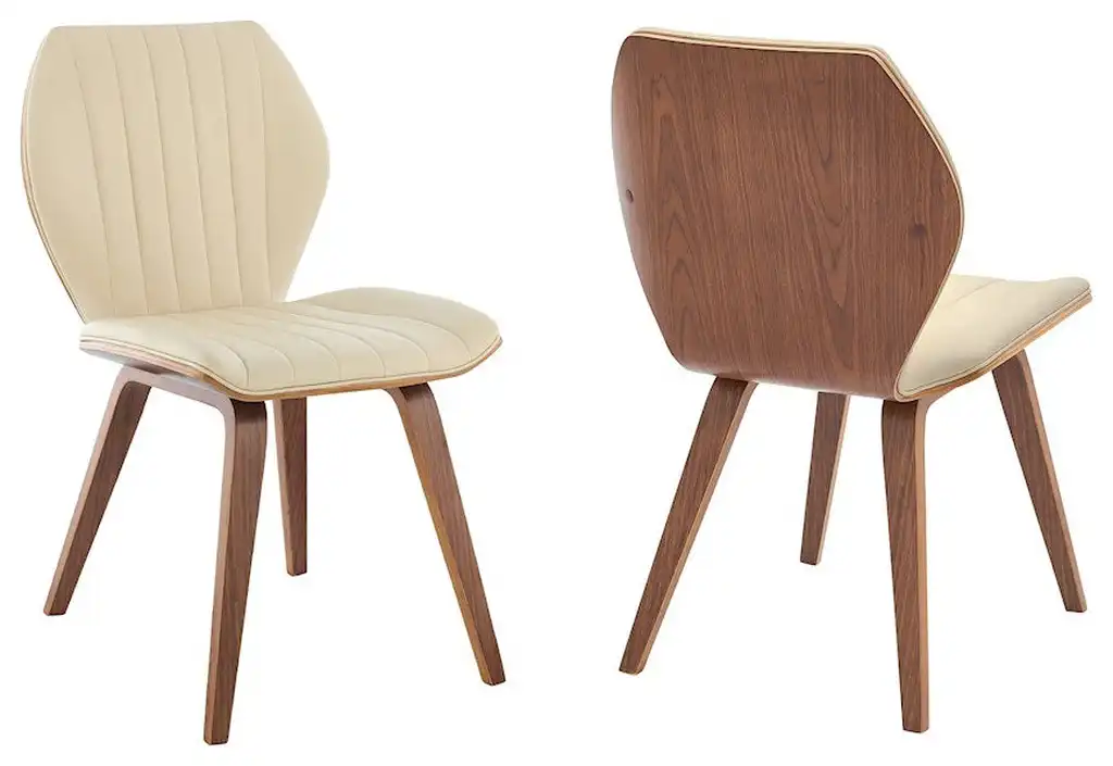 Armen Living Ontario Dining Chairs, Set of 2, Cream Faux/Walnut, LCONSIWACR