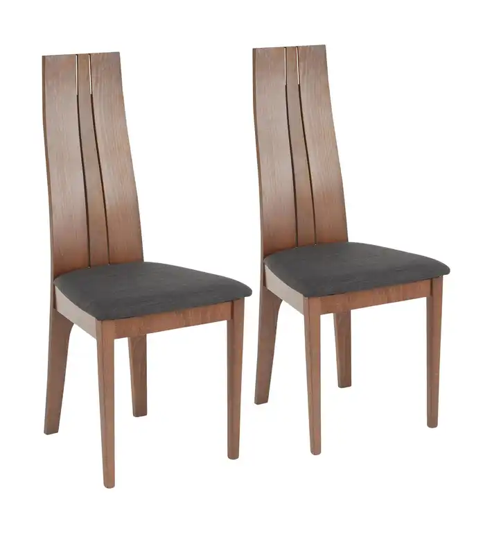 Aspen Modern Dining Chair, Walnut Wood and Charcoal Fabric Seat, Set of 2
