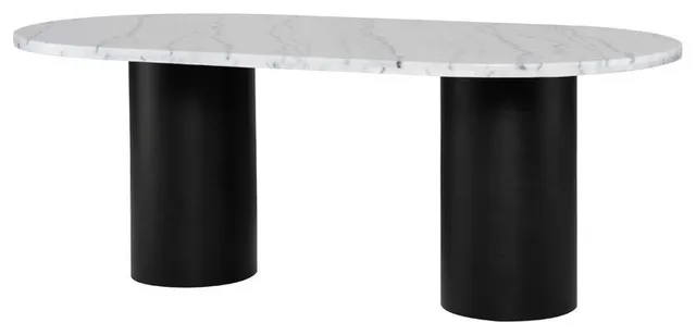 Athena Oval Dining Table, Coastal Chic White Marble Top Table - 80"