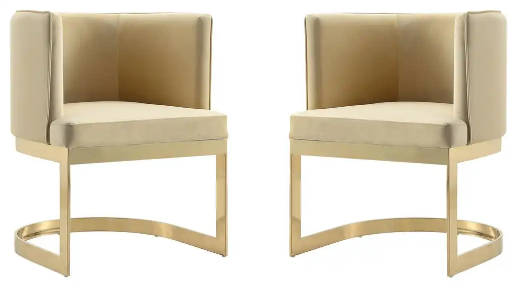 Aura Dining Chair, Sand and Polished Brass, Set of 2