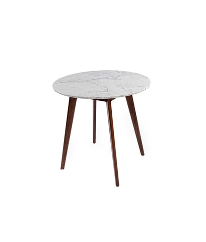 Avella 31" Round Italian Carrara White Marble Dining Table with Walnut Legs