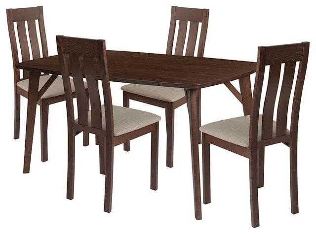Avondale 5-Piece Walnut Wood Dining Table Set, Walnut