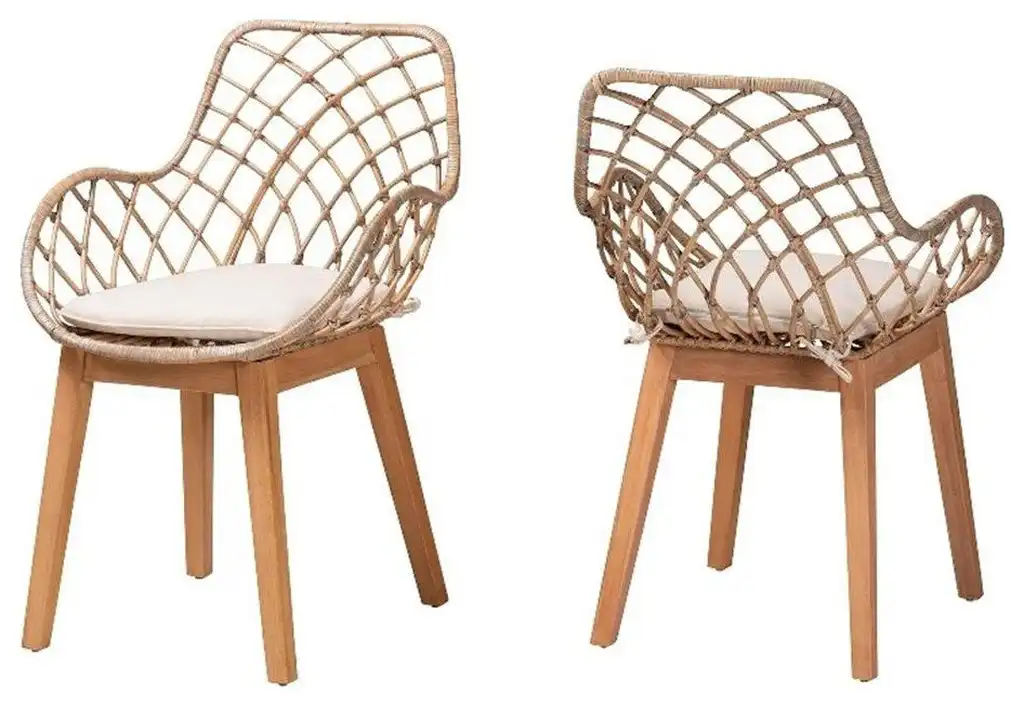 bali & pari Ballerina Gray Rattan and Natural Brown Wood Dining Chair