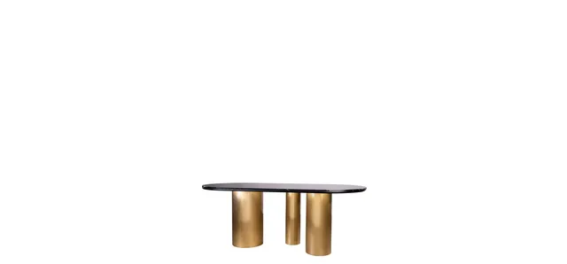 Balmain Oval Marble Top Dining Table for 6, Gold and Black