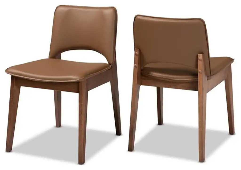 Baxton Studio Afton Brown Faux Leather and Brown FinishedDining Chair Set