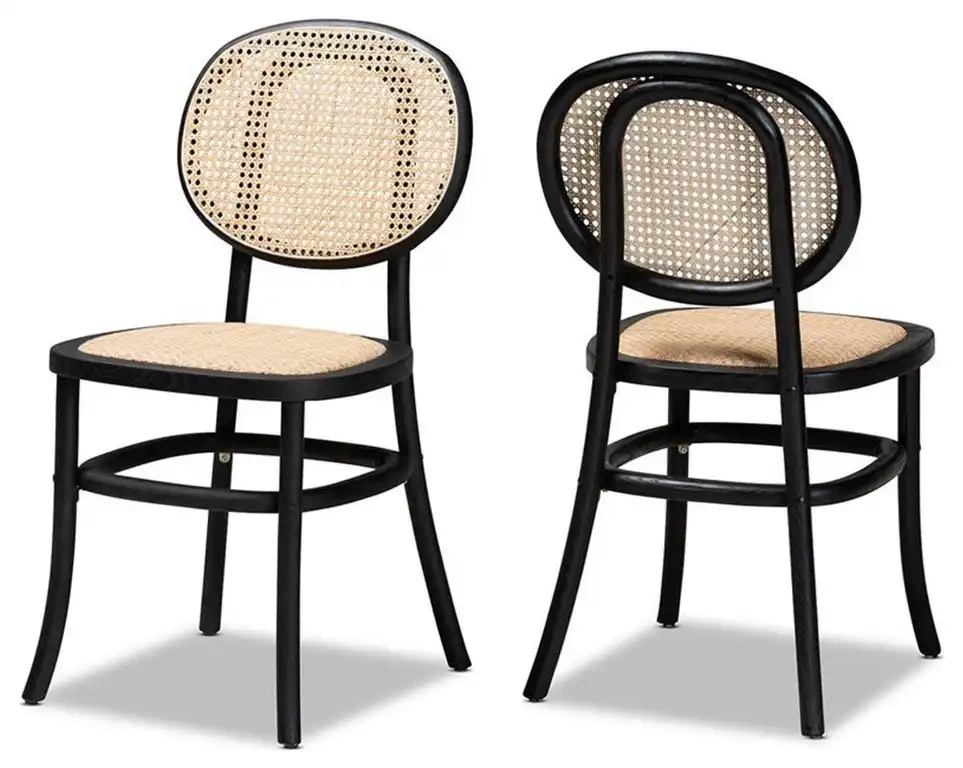 Baxton Studio Garold Brown and Black Wood 2-Piece Cane Dining Chair Set