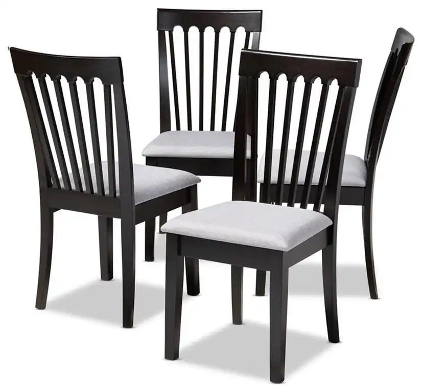 Baxton Studio Minette Fabric and Wood Dining Chairs in Gray & Espresso Set of 4