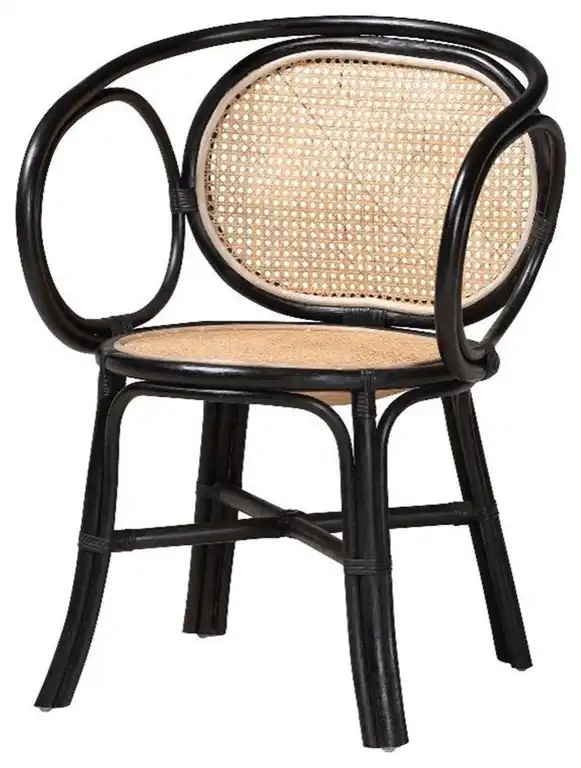 Baxton Studio Palesa Two-Tone Black and Brown Rattan Dining Chair