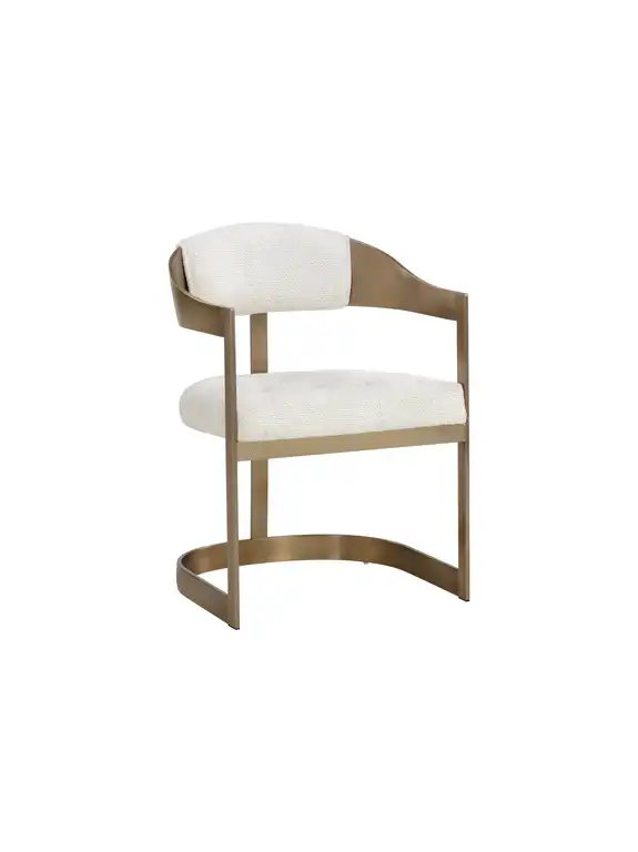 Beaumont Dining Armchair, Antique Brass, Rhea Light Barley