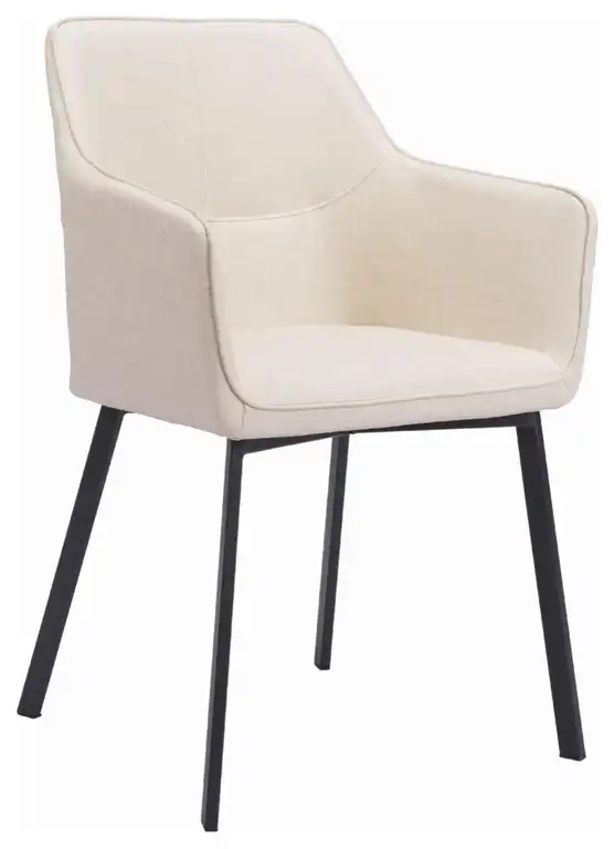 Beige Dining Chair With Padded Arms and Powder Coated Metal Legs