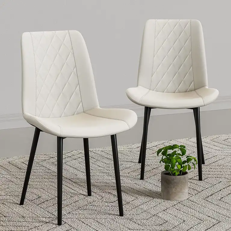 Beige Dining Chairs in Faux Leather with Soft Cushion, Beige