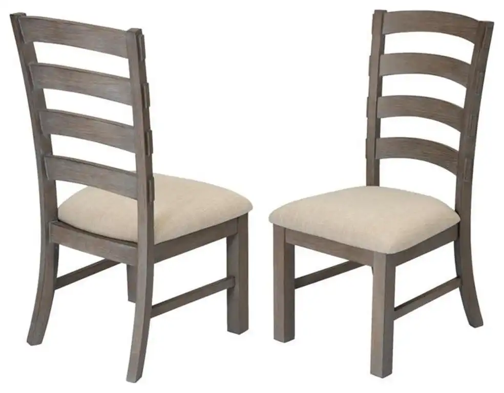 Beige Linen Dining Chairs (Set of 2) with Rustic Gray Brown Wood