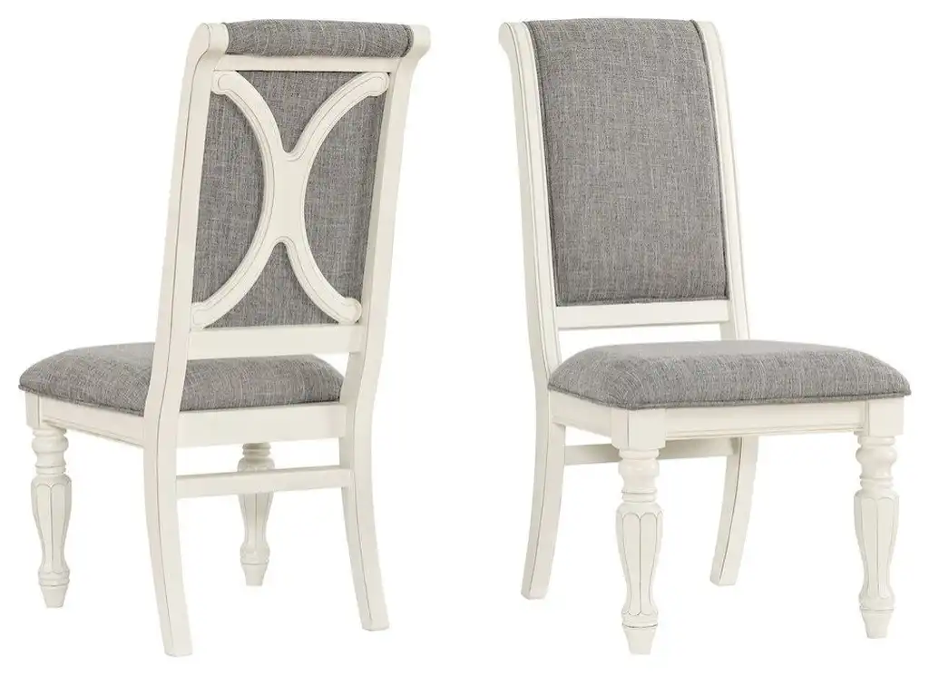 Belleza Antique White Solid Wood Upholstered Dining Chairs, Set of 2