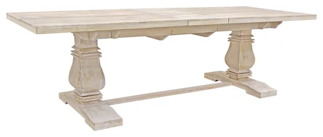 Benedict Extension Dining Table in Mango Solid Wood with White Wash Finish