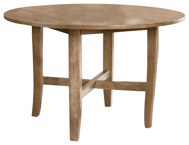 Benzara 47" BM227711 Farmhouse Style Round Wooden Dining Table, Rustic Brown