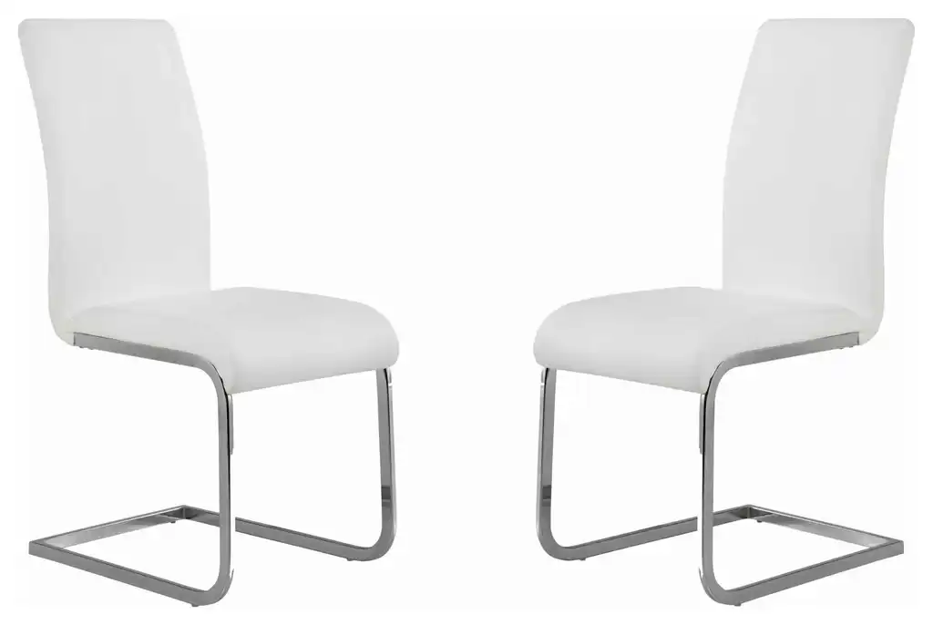 Benzara BM09803 Metal Base Leatherette Dining Chair, Set of 2, White and Silver